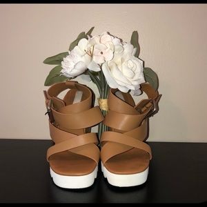 See by Chloe Soft Brown Leather Ankle Strap Wedges,Size-40 UK(=US 8)